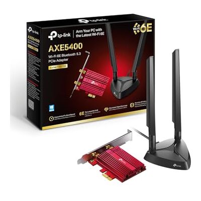 TP-Link WiFi 6E WiFi Kaart PCIe AXE5400, Archer TXE75E, Bluetooth 5.3, Tri-Band (6GHz/5GHz/2,4GHz), WPA3, Inter Wi-Fi 6E chipset met 2 high-gain tri-band antennes en magnetische basis, Win 11/10 TP-Link WiFi 6E WiFi Kaart PCIe AXE5400, Archer TXE75E, Bluetooth 5.3, Tri-Band (6GHz/5GHz/2,4GHz), WPA3, Inter Wi-Fi 6E chipset met 2 high-gain tri-band antennes en magnetische basis, Win 11/10