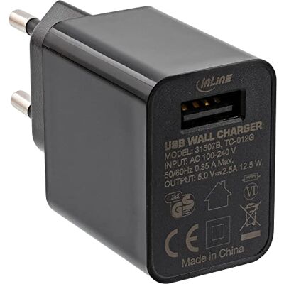 InLine ® USB-lader enkele voeding 100-240 V naar 5 V/2,5 A zwart InLine ® USB-lader enkele voeding 100-240 V naar 5 V/2,5 A zwart