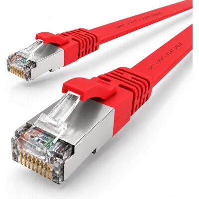 1aTTack.de CAT7 LAN-kabel, 1 x 10 m, flexibel, 10 Gbit/s, rood Cat.7 platte ethernet-patchkabel, Gigabit platte kabel voor internet, switch, router, modem en patchpaneel 1aTTack.de CAT7 LAN-kabel, 1 x 10 m, flexibel, 10 Gbit/s, rood Cat.7 platte ethernet-patchkabel, Gigabit platte kabel voor internet, switch, router, modem en patchpaneel