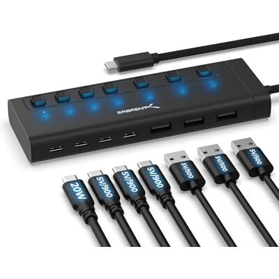 SABRENT 7-poorts 20W USB C-hub met schakelaars (HB-3A4C) SABRENT 7-poorts 20W USB C-hub met schakelaars (HB-3A4C)