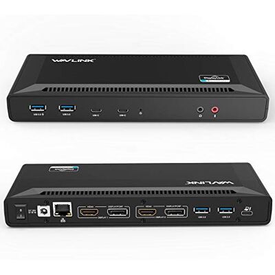 WAVLINK USB C Universeel dockingstation, 60 W voeding, ondersteunt dual 4K video-uitgangen (DisplayPort en HDMI, Gigabit Ethernet, Audio Out en Mic In, 4 USB 3.0 en 2 USB C-poorten) WAVLINK USB C Universeel dockingstation, 60 W voeding, ondersteunt dual 4K video-uitgangen (DisplayPort en HDMI, Gigabit Ethernet, Audio Out en Mic In, 4 USB 3.0 en 2 USB C-poorten)