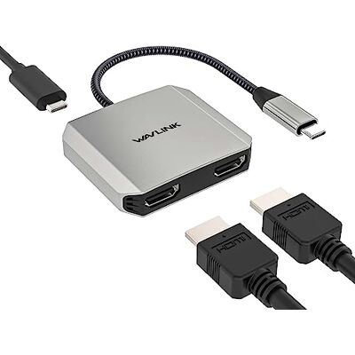 WAVLINK USB C naar Dual HDMI splitter, 3-in-1 HDMI-adapter Dual 4K @ 60Hz display, 87W PD-ingang, compatibel met Dell XPS, HP Spectre, Lenovo Yoga, alleen Windows-systemen WAVLINK USB C naar Dual HDMI splitter, 3-in-1 HDMI-adapter Dual 4K @ 60Hz display, 87W PD-ingang, compatibel met Dell XPS, HP Spectre, Lenovo Yoga, alleen Windows-systemen
