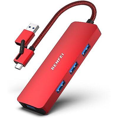BENFEI 2-in-1 USB C-hub met 4 USB 3.0-poorten, compatibel met MacBook, Mac Pro, Mini, iMac, Surface Pro, XPS, PC, Flash-speler, mobiele HDD, rood BENFEI 2-in-1 USB C-hub met 4 USB 3.0-poorten, compatibel met MacBook, Mac Pro, Mini, iMac, Surface Pro, XPS, PC, Flash-speler, mobiele HDD, rood