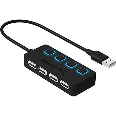 SABRENT 4-poorts USB 2.0-hub met individuele LED-verlichte stroomschakelaars (HB-UMLS) SABRENT 4-poorts USB 2.0-hub met individuele LED-verlichte stroomschakelaars (HB-UMLS)