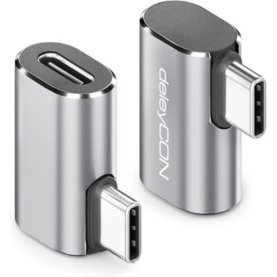 deleyCON USB-C adapter hoek 90 graden (2 stuks) 40 Gbps, 240 W, 8 K60 Hz, behuizing van aluminium, type C, mannelijk naar vrouwelijk, compatibel met smartphone, tablet, laptop, pc, switch enz. deleyCON USB-C adapter hoek 90 graden (2 stuks) 40 Gbps, 240 W, 8 K60 Hz, behuizing van aluminium, type C, mannelijk naar vrouwelijk, compatibel met smartphone, tablet, laptop, pc, switch enz.