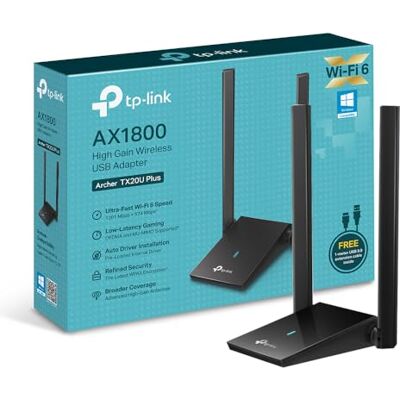 TP-Link Krachtige AX1800 Archer TX20U Plus, draadloze netwerkadapter met 2,4 GHz, 5 GHz, dual-band antennes 5 dBi, WPA3, Windows 11/10 TP-Link Krachtige AX1800 Archer TX20U Plus, draadloze netwerkadapter met 2,4 GHz, 5 GHz, dual-band antennes 5 dBi, WPA3, Windows 11/10