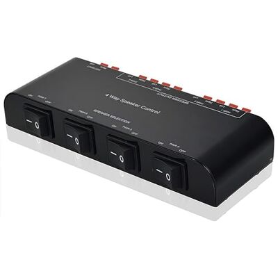ADWITS 4-kanaals luidsprekerschakelaar selectiebehuizing met klemmenblokken 200 W RMS Max 100W schakelbaar, zwart ADWITS 4-kanaals luidsprekerschakelaar selectiebehuizing met klemmenblokken 200 W RMS Max 100W schakelbaar, zwart