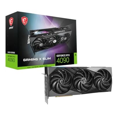 MSI GeForce RTX 4090 Gaming X SLIM 24G Gaming grafische kaart NVIDIA RTX 4090, 24 GB GDDR6X-geheugen, 384 bits, 21 Gbps MSI GeForce RTX 4090 Gaming X SLIM 24G Gaming grafische kaart NVIDIA RTX 4090, 24 GB GDDR6X-geheugen, 384 bits, 21 Gbps