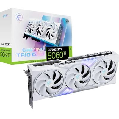 MSI GeForce RTX 5060 Ti 16G Gaming Trio OC White grafische kaart, RTX 5060 Ti, 16 GB GDDR7 (28 GB/128-bit), PCIe 5.0 Tri FrozR 4 (3 x STORMFORCE Fan) RGB HDMI 2.1b, DisplayPort 2.1b MSI GeForce RTX 5060 Ti 16G Gaming Trio OC White grafische kaart, RTX 5060 Ti, 16 GB GDDR7 (28 GB/128-bit), PCIe 5.0 Tri FrozR 4 (3 x STORMFORCE Fan) RGB HDMI 2.1b, DisplayPort 2.1b