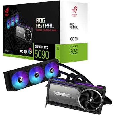 Asus ROG Astral LC GeForce RTX 5090 32 GB GDDR7 OC Edition Gaming grafische kaart met all-in-one vloeibare waterkoeling (Nvidia DLSS4, PCIe 4.0, DP 2.1b, 360 mm AIO-koeler, Asus ROG Astral LC GeForce RTX 5090 32 GB GDDR7 OC Edition Gaming grafische kaart met all-in-one vloeibare waterkoeling (Nvidia DLSS4, PCIe 4.0, DP 2.1b, 360 mm AIO-koeler,