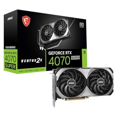 MSI GeForce RTX 4070 SUPER 12G VENTUS 2X OC Carte graphique de jeu 12 Go GDDR6X, PCI Express Gen 4, 192 bits, 3 x DP v 1.4a, HDMI 2.1a (prend en charge 4K et 8K HDR) MSI GeForce RTX 4070 SUPER 12G VENTUS 2X OC Carte graphique de jeu 12 Go GDDR6X, PCI Express Gen 4, 192 bits, 3 x DP v 1.4a, HDMI 2.1a (prend en charge 4K et 8K HDR)