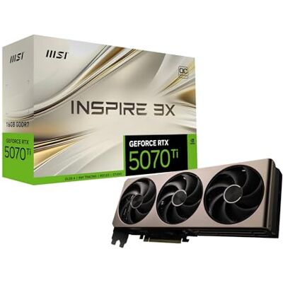 MSI GeForce RTX 5070 Ti 16G INSPIRE 3X OC grafische kaart RTX 5070 Ti, 16 GB GDDR7 (28 Gbit/s/256 bits), PCIe 5.0 Triple Fan thermisch design (3 STORMFORCE ventilatoren) HDMI 2.1b MSI GeForce RTX 5070 Ti 16G INSPIRE 3X OC grafische kaart RTX 5070 Ti, 16 GB GDDR7 (28 Gbit/s/256 bits), PCIe 5.0 Triple Fan thermisch design (3 STORMFORCE ventilatoren) HDMI 2.1b