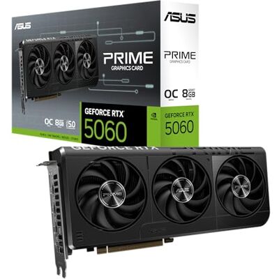 Asus Prime GeForce RTX 5060 Gaming grafische kaart GDDR7 OC Edition 8 GB (Nvidia GeForce RTX5060 DLSS 4, 2,5-slot design, PCIe 5.0, 3x DisplayPort 2.1b, 1x HDMI 2.1b, PRIME-RTX5060-O8G) Asus Prime GeForce RTX 5060 Gaming grafische kaart GDDR7 OC Edition 8 GB (Nvidia GeForce RTX5060 DLSS 4, 2,5-slot design, PCIe 5.0, 3x DisplayPort 2.1b, 1x HDMI 2.1b, PRIME-RTX5060-O8G)