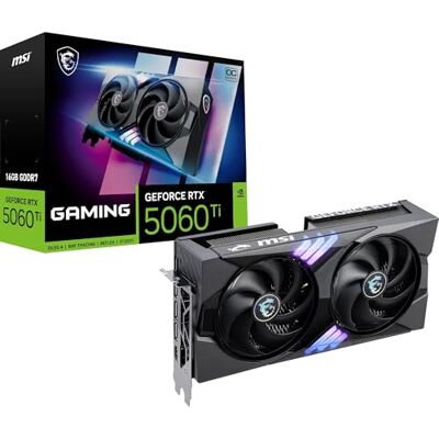 MSI GeForce RTX 5060 Ti 16G Gaming OC grafische kaart, RTX 5060 Ti, 16 GB GDDR7 (28 GB/128-bit), PCIe 5.0 Twin FrozR 10 (2 x STORMFORCE Fan) RGB HDMI 2.1b, DisplayPort 2.1b MSI GeForce RTX 5060 Ti 16G Gaming OC grafische kaart, RTX 5060 Ti, 16 GB GDDR7 (28 GB/128-bit), PCIe 5.0 Twin FrozR 10 (2 x STORMFORCE Fan) RGB HDMI 2.1b, DisplayPort 2.1b