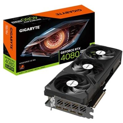 Gigabyte GeForce RTX 4080 SUPER WINDFORCE V2 grafische kaart 2550 MHz kern, 16 GB GDDR6X 23000 MHz 256 bit, PCI-E 4.0, 3x DP 1.4, 1x HDMI 2.1a, NVIDIA DLSS 3.5, GV-N408SWF3V2-16GGG D Gigabyte GeForce RTX 4080 SUPER WINDFORCE V2 grafische kaart 2550 MHz kern, 16 GB GDDR6X 23000 MHz 256 bit, PCI-E 4.0, 3x DP 1.4, 1x HDMI 2.1a, NVIDIA DLSS 3.5, GV-N408SWF3V2-16GGG D
