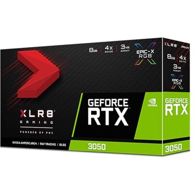 PNY GEFORCE RTX 3050 8GB XLR8 Gaming REVEL EPIC-X RGB Dual Fan Edition,Zwart PNY GEFORCE RTX 3050 8GB XLR8 Gaming REVEL EPIC-X RGB Dual Fan Edition,Zwart