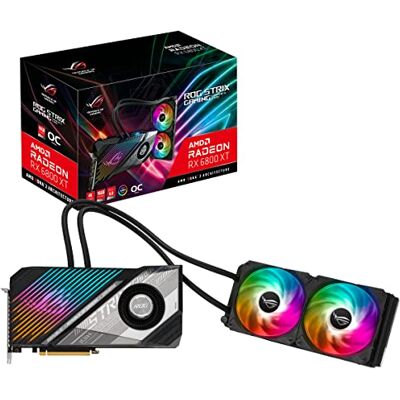 Asus ROG STRIX LC AMD Radeon RX 6800 XT OC Edition Gaming grafische kaart (16 GB GDDR6, AMD RDNA 2, PCIe 4.0, HDMI 2.1, DisplayPort 1.4a, 240 mm radiator, 600 mm waterkoelslang) Asus ROG STRIX LC AMD Radeon RX 6800 XT OC Edition Gaming grafische kaart (16 GB GDDR6, AMD RDNA 2, PCIe 4.0, HDMI 2.1, DisplayPort 1.4a, 240 mm radiator, 600 mm waterkoelslang)