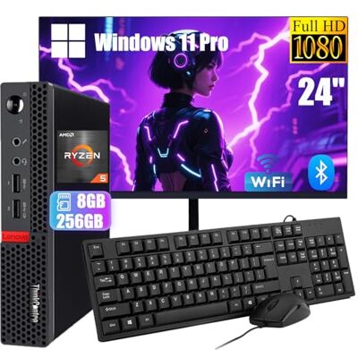 Lenovo ThinkCentre M715Q Mini-desktop-pc met 24 inch display, AMD Ryzen 5 Pro 2400, 8 GB RAM, 256 GB SSD, wifi, bluetooth, Amerikaans QWERTY-toetsenbord, Windows 11 Pro (gereviseerd) Lenovo ThinkCentre M715Q Mini-desktop-pc met 24 inch display, AMD Ryzen 5 Pro 2400, 8 GB RAM, 256 GB SSD, wifi, bluetooth, Amerikaans QWERTY-toetsenbord, Windows 11 Pro (gereviseerd)