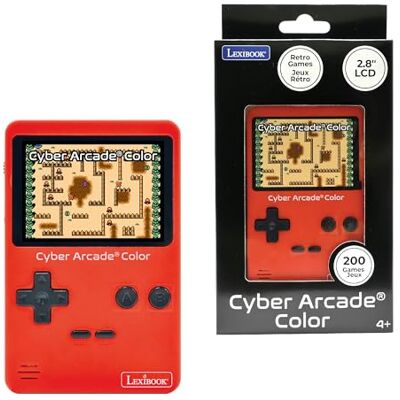 Lexibook , Cyber Arcade Color JL2389LXB Draagbare retro gameconsole, 200 actiespellen, sport, hardlopen, logica en meer, 2,8 kleuren lcd-display, rood Lexibook , Cyber Arcade Color JL2389LXB Draagbare retro gameconsole, 200 actiespellen, sport, hardlopen, logica en meer, 2,8 kleuren lcd-display, rood