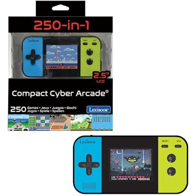 Lexibook Cyber Arcade®, draagbare gameconsole, compact, 250 spellen, videospel voor kinderen, jongeren, lcd-display, werkt op batterijen, zwart/blauw/groen, JL2377LXB Lexibook Cyber Arcade®, draagbare gameconsole, compact, 250 spellen, videospel voor kinderen, jongeren, lcd-display, werkt op batterijen, zwart/blauw/groen, JL2377LXB