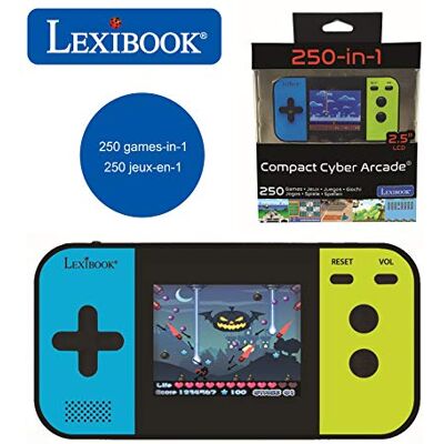 Lexibook , Compacte Cyber Arcade JL2377 Draagbare gameconsole, 250 games, videospel voor kinderen, jongeren, lcd-display, werkt op batterijen, zwart/blauw/groen Lexibook , Compacte Cyber Arcade JL2377 Draagbare gameconsole, 250 games, videospel voor kinderen, jongeren, lcd-display, werkt op batterijen, zwart/blauw/groen