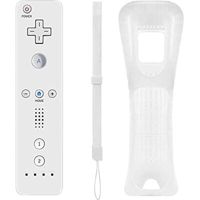 BUERTT Draadloze vervangende afstandsbediening met siliconen hoes en polsband voor Wii Nintendo en Wii U (wit) BUERTT Draadloze vervangende afstandsbediening met siliconen hoes en polsband voor Wii Nintendo en Wii U (wit)