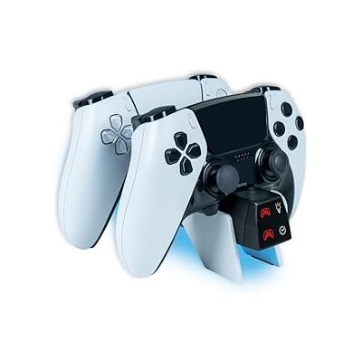 Nacon Dual PS5 laadstation voor DualSense & Edge controllers 3H snellader, aanpasbare RGB-verlichting, programmeerbare timer, USB-kabel inbegrepen Nacon Dual PS5 laadstation voor DualSense & Edge controllers 3H snellader, aanpasbare RGB-verlichting, programmeerbare timer, USB-kabel inbegrepen