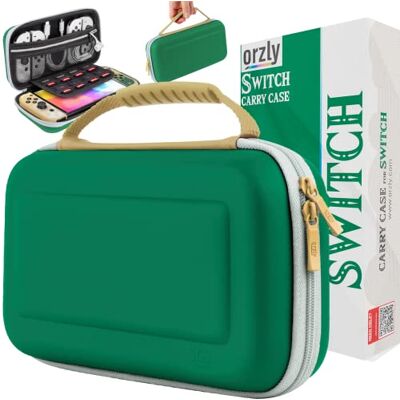 Orzly Nintendo Switch OLED-consoletas met accessoires en opbergvak voor games, gemakkelijk te reinigen hoes in geschenkverpakking, goud/groen Orzly Nintendo Switch OLED-consoletas met accessoires en opbergvak voor games, gemakkelijk te reinigen hoes in geschenkverpakking, goud/groen