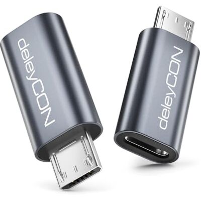deleyCON USB-C naar Micro USB-adapter (2 stuks) – USB-C-stekker naar micro-USB-stekker – gegevens en opladen – voor Galaxy S7, PS4-controller, camera, hoofdtelefoon, tablet enz. deleyCON USB-C naar Micro USB-adapter (2 stuks) – USB-C-stekker naar micro-USB-stekker – gegevens en opladen – voor Galaxy S7, PS4-controller, camera, hoofdtelefoon, tablet enz.
