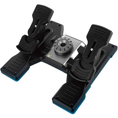 Logitech Saitek Pro Flight Rudder Pedalen, stuurpedalen voor stuurbesturing en remmen voor vliegsimulator, zelfcentrering, gevoeligheidsaanpassing, USB, PC, zwart Logitech Saitek Pro Flight Rudder Pedalen, stuurpedalen voor stuurbesturing en remmen voor vliegsimulator, zelfcentrering, gevoeligheidsaanpassing, USB, PC, zwart
