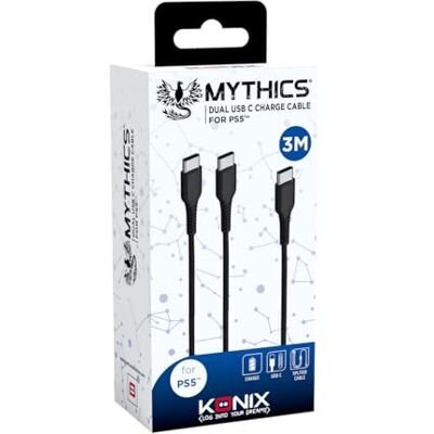 Konix Mythics 3 m type A naar C magnetische oplaadkabel voor DualSense PS5-controller, opladen met hoge snelheid, zwart Konix Mythics 3 m type A naar C magnetische oplaadkabel voor DualSense PS5-controller, opladen met hoge snelheid, zwart