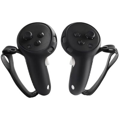 Growalleter Siliconen beschermhoes met verstelbare polsband voor Meta Quest 3s/Quest 3 virtual reality-controller, zwart Growalleter Siliconen beschermhoes met verstelbare polsband voor Meta Quest 3s/Quest 3 virtual reality-controller, zwart
