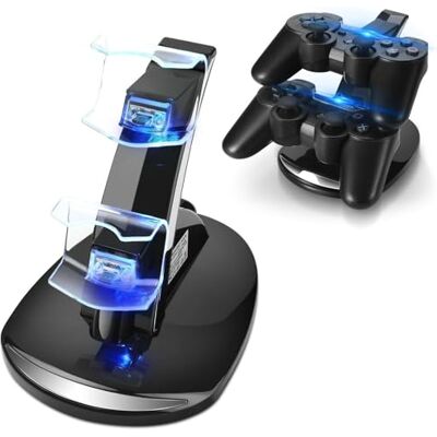 TNP Products TNP Controller Oplaadstandaard voor Sony PlayStation 3 Dualshock 3 Controller, 2 niveaus docking station en 2 USB PS3-poorten, compatibel met led-indicatoren, slim zwart TNP Products TNP Controller Oplaadstandaard voor Sony PlayStation 3 Dualshock 3 Controller, 2 niveaus docking station en 2 USB PS3-poorten, compatibel met led-indicatoren, slim zwart