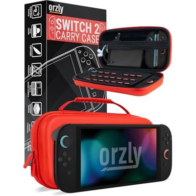 Orzly Hoes voor Nintendo Switch 2 2025 20,1 cm schermbeschermer harde hoes met slim opbergvak voor accessoires en speelvakken, geschenkdoos editie, rood Orzly Hoes voor Nintendo Switch 2 2025 20,1 cm schermbeschermer harde hoes met slim opbergvak voor accessoires en speelvakken, geschenkdoos editie, rood