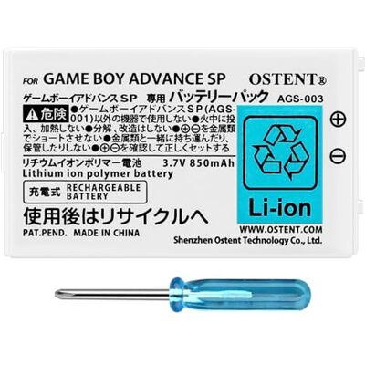 OSTENT Oplaadbare lithium-ion batterij van 850 mAh + gereedschapsset voor Nintendo Game Boy Advanced GBA SP console OSTENT Oplaadbare lithium-ion batterij van 850 mAh + gereedschapsset voor Nintendo Game Boy Advanced GBA SP console
