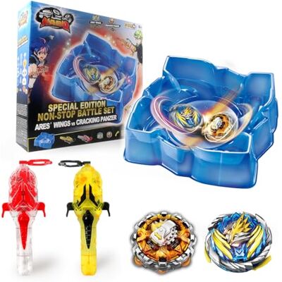 Infinity Arena Set van 2 magnetische launchers 2 metalen tollen, 5+ Arena met 2 magnetische launchers en 2 metalen tollen. R/L toren. Eenvoudig. Vanaf 5 jaar Infinity Arena Set van 2 magnetische launchers 2 metalen tollen, 5+ Arena met 2 magnetische launchers en 2 metalen tollen. R/L toren. Eenvoudig. Vanaf 5 jaar