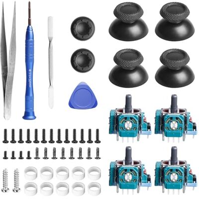 GBKDQQ 4 stuks reservesticks voor PS5-controller, analoge 3D-joystickmodule met 4 duimdoppen, reparatieset, Hall-effect, compatibel met PS5 GBKDQQ 4 stuks reservesticks voor PS5-controller, analoge 3D-joystickmodule met 4 duimdoppen, reparatieset, Hall-effect, compatibel met PS5
