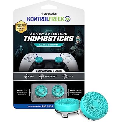 KontrolFreek Lotus voor Playstation 5, PS5 en Playstation 4, PS4, 2 concave joysticks, middelgroot, groenblauw/transparant KontrolFreek Lotus voor Playstation 5, PS5 en Playstation 4, PS4, 2 concave joysticks, middelgroot, groenblauw/transparant