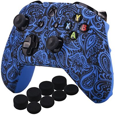 YoRHa 8 stuks siliconen beschermhoes voor Xbox One S/X controller (bloemen en blauw) met Pro handgrepen YoRHa 8 stuks siliconen beschermhoes voor Xbox One S/X controller (bloemen en blauw) met Pro handgrepen