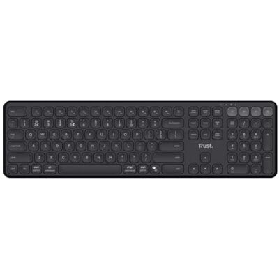 Trust Vaiya Draadloos Bluetooth-toetsenbord + 2,4 GHz QWERTZ-lay-out, standaardformaat met cijferblok, geïntegreerde batterij, 55% gerecycled kunststof, Windows iOS, iPadOS macOS Android, zwart Trust Vaiya Draadloos Bluetooth-toetsenbord + 2,4 GHz QWERTZ-lay-out, standaardformaat met cijferblok, geïntegreerde batterij, 55% gerecycled kunststof, Windows iOS, iPadOS macOS Android, zwart