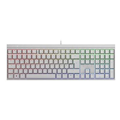 CHERRY MX 2.0S mechanisch gamingtoetsenbord met RGB-verlichting, Duitse lay-out (QWERTZ), bedraad, ontworpen in Duitsland, originele MX Brown-schakelaars, wit CHERRY MX 2.0S mechanisch gamingtoetsenbord met RGB-verlichting, Duitse lay-out (QWERTZ), bedraad, ontworpen in Duitsland, originele MX Brown-schakelaars, wit