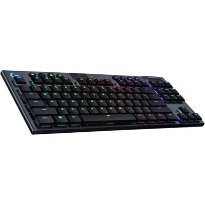 Logitech G915 TKL Tenkeyless LIGHTSPEED RGB mechanisch gamingtoetsenbord voor laptop en pc, low-profile switch, LIGHTSYNC RGB, draadloos, Bluetooth-functie, zwart Logitech G915 TKL Tenkeyless LIGHTSPEED RGB mechanisch gamingtoetsenbord voor laptop en pc, low-profile switch, LIGHTSYNC RGB, draadloos, Bluetooth-functie, zwart