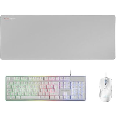 Mars Gaming MCPXWES, H-Mech FRGB toetsenbord combo, ultralichte muis 10.000 dpi en muismat XXL, wit, taal Spaans Mars Gaming MCPXWES, H-Mech FRGB toetsenbord combo, ultralichte muis 10.000 dpi en muismat XXL, wit, taal Spaans