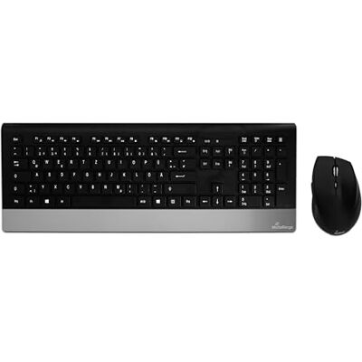 MediaRange Highline Series draadloos toetsenbord en draadloze muis met 5 toetsen, QWERTY-lay-out (GR), draadloze USB 2.0-ontvanger, spatwaterdicht en in hoogte verstelbaar, kleur: zwart/zilver MediaRange Highline Series draadloos toetsenbord en draadloze muis met 5 toetsen, QWERTY-lay-out (GR), draadloze USB 2.0-ontvanger, spatwaterdicht en in hoogte verstelbaar, kleur: zwart/zilver