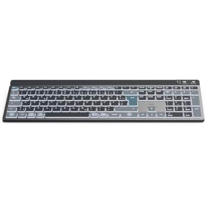 Hama Draadloos toetsenbord (toetsenbord voor meerdere apparaten met radio/Bluetooth voor pc, smartphone, tablet, helder, dimbaar, met batterij, volledig formaat, stille toetsen, multimedia-toetsen, Hama Draadloos toetsenbord (toetsenbord voor meerdere apparaten met radio/Bluetooth voor pc, smartphone, tablet, helder, dimbaar, met batterij, volledig formaat, stille toetsen, multimedia-toetsen,