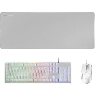 Mars Gaming MCPXWFR, H-Mech FRGB toetsenbord, ultralichte muis 10.000 DPI en XXL muismat, wit, Franse taal Mars Gaming MCPXWFR, H-Mech FRGB toetsenbord, ultralichte muis 10.000 DPI en XXL muismat, wit, Franse taal