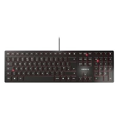 CHERRY KC 6000 SLIM, ultraplat designtoetsenbord, Britse lay-out (QWERTY), bedraad (USB-A-poort), stille toetsen, duurzame opschrift, zwart CHERRY KC 6000 SLIM, ultraplat designtoetsenbord, Britse lay-out (QWERTY), bedraad (USB-A-poort), stille toetsen, duurzame opschrift, zwart