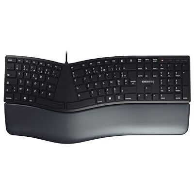 CHERRY KC 4500 ERGO, ergonomisch toetsenbord, Franse lay-out (AZERTY), bekabeld, gevoerde polssteun met traagschuim, gebogen toetsenbord, zwart CHERRY KC 4500 ERGO, ergonomisch toetsenbord, Franse lay-out (AZERTY), bekabeld, gevoerde polssteun met traagschuim, gebogen toetsenbord, zwart
