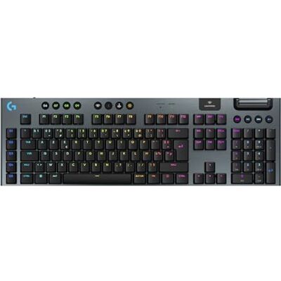 Logitech 915 Lightspeed mechanisch draadloos gamingtoetsenbord, ultradunne tactiele GL-schakelaar, RGB Lightsync, elegant en slank ontwerp, 30 uur speeltijd, 2,4 GHz/bluetooth, Frans AZERTY-toetsenbord zwart Logitech 915 Lightspeed mechanisch draadloos gamingtoetsenbord, ultradunne tactiele GL-schakelaar, RGB Lightsync, elegant en slank ontwerp, 30 uur speeltijd, 2,4 GHz/bluetooth, Frans AZERTY-toetsenbord zwart