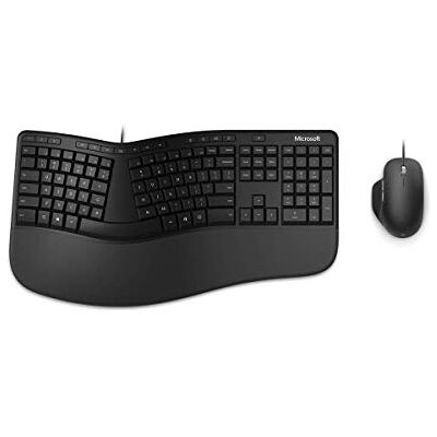 Surface Microsoft Ergonomic Desktop toetsenbord en muisset, bekabeld, USB, ergonomisch toetsenbord met geïntegreerde polssteun, Frans toetsenbord, Azerty zwart (RJU-00005) Surface Microsoft Ergonomic Desktop toetsenbord en muisset, bekabeld, USB, ergonomisch toetsenbord met geïntegreerde polssteun, Frans toetsenbord, Azerty zwart (RJU-00005)